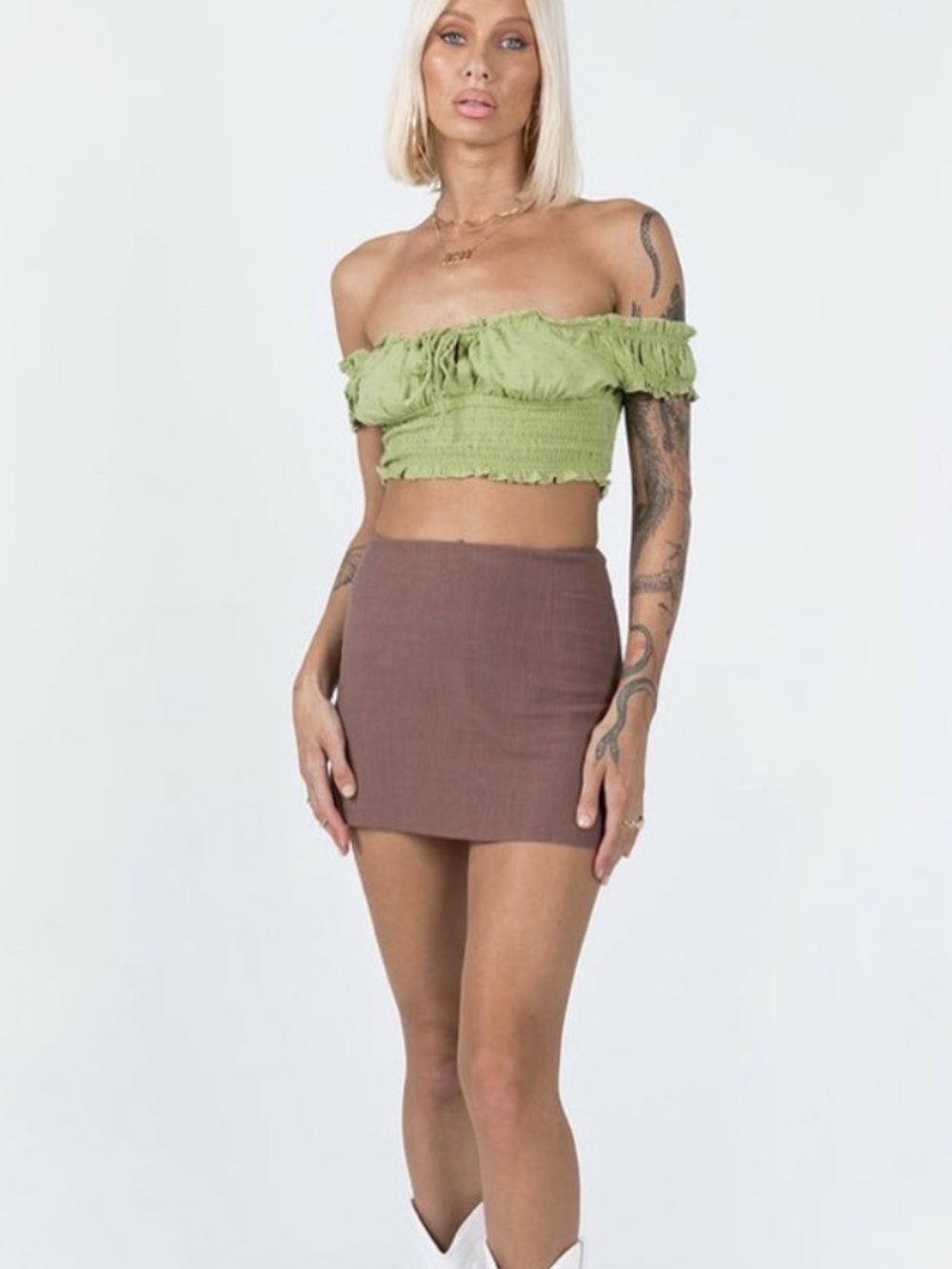 Princess Polly Asner Top Sage Green Size 4 - Picture 2 of 13